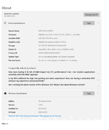 Core i3, 113 mb intel Graphic cards, 8GB Ram,112GB SSD